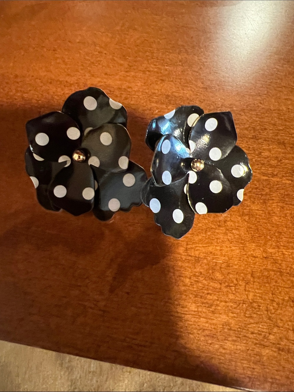 Anthropologie Black and White Polka Dot Flower earrings